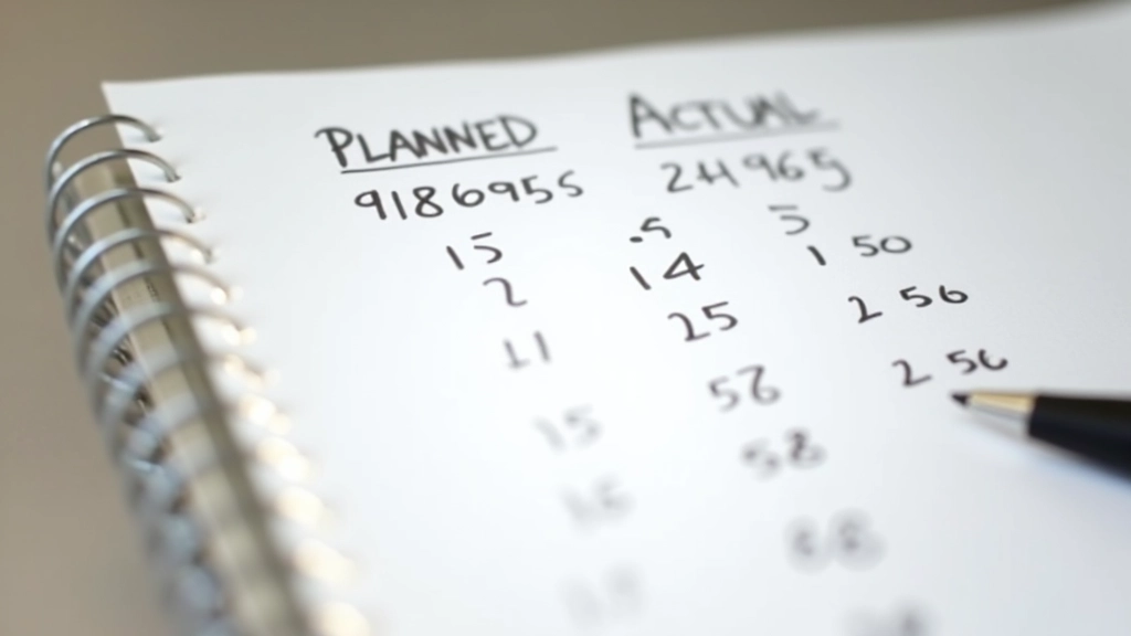 Two side-by-side columns showing planned budget numbers versus actual spending numbers with highlighting