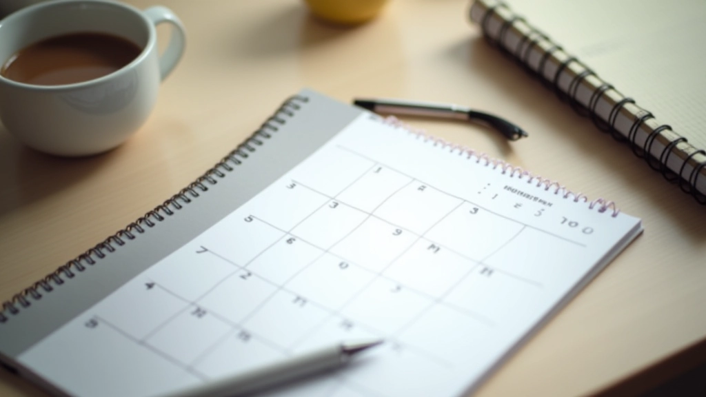 Calendar marked with monthly review dates and checkpoints for tracking financial goal progress