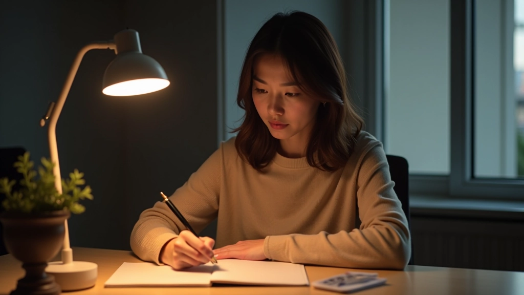 Person writing down financial goals with categories listed and checkmarks next to achievable targets