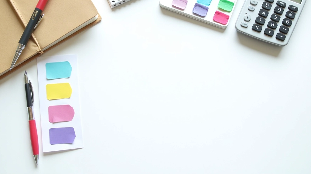 Colorful expense categories laid out on a white surface with budget charts and financial documents