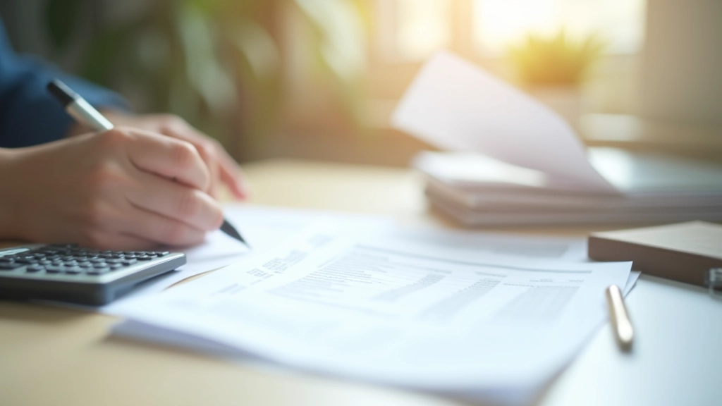 Organized financial documents and calculator on a clean desk workspace